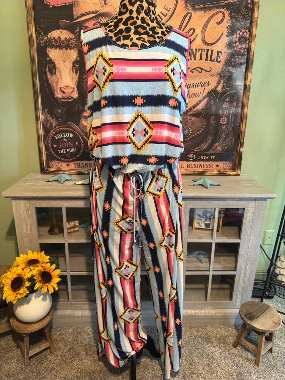 Sew in Love Sleeveless Aztec Stripe Jumpsuit Sz 2xl